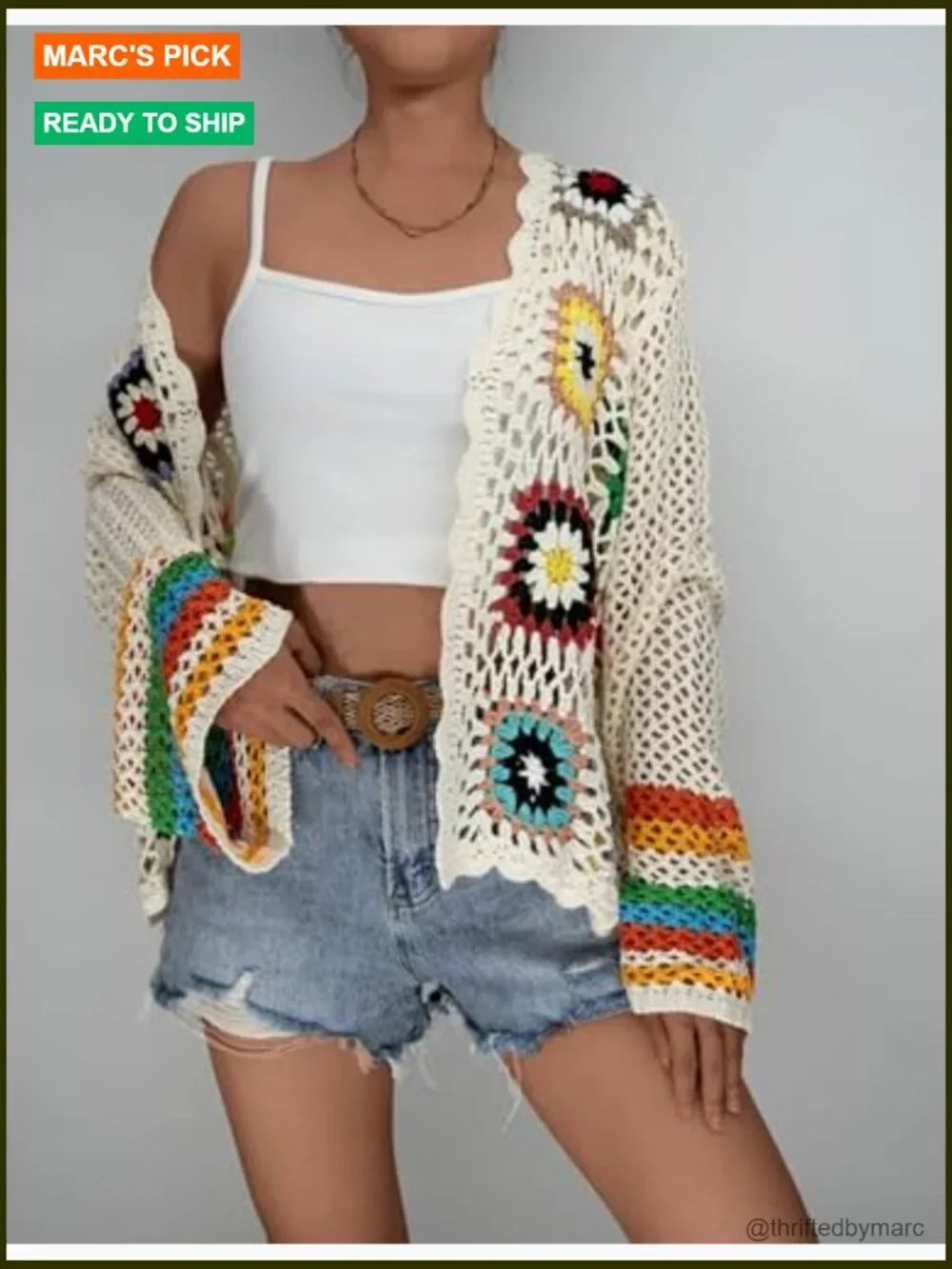 Floral Crochet Cardigan Sweater Boho Hollow Out Open Front Long Sleeve Retro